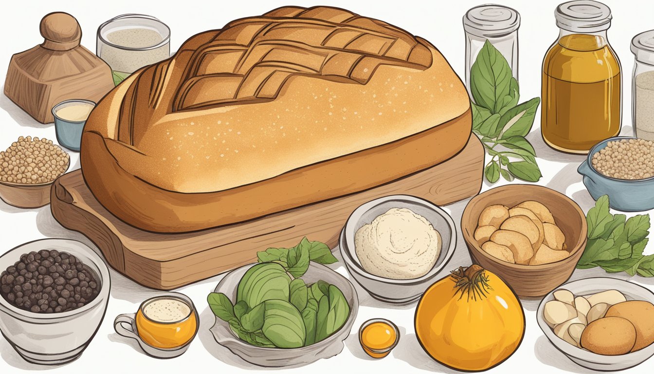 A loaf of sourdough brioche surrounded by various ingredients for potential substitutions