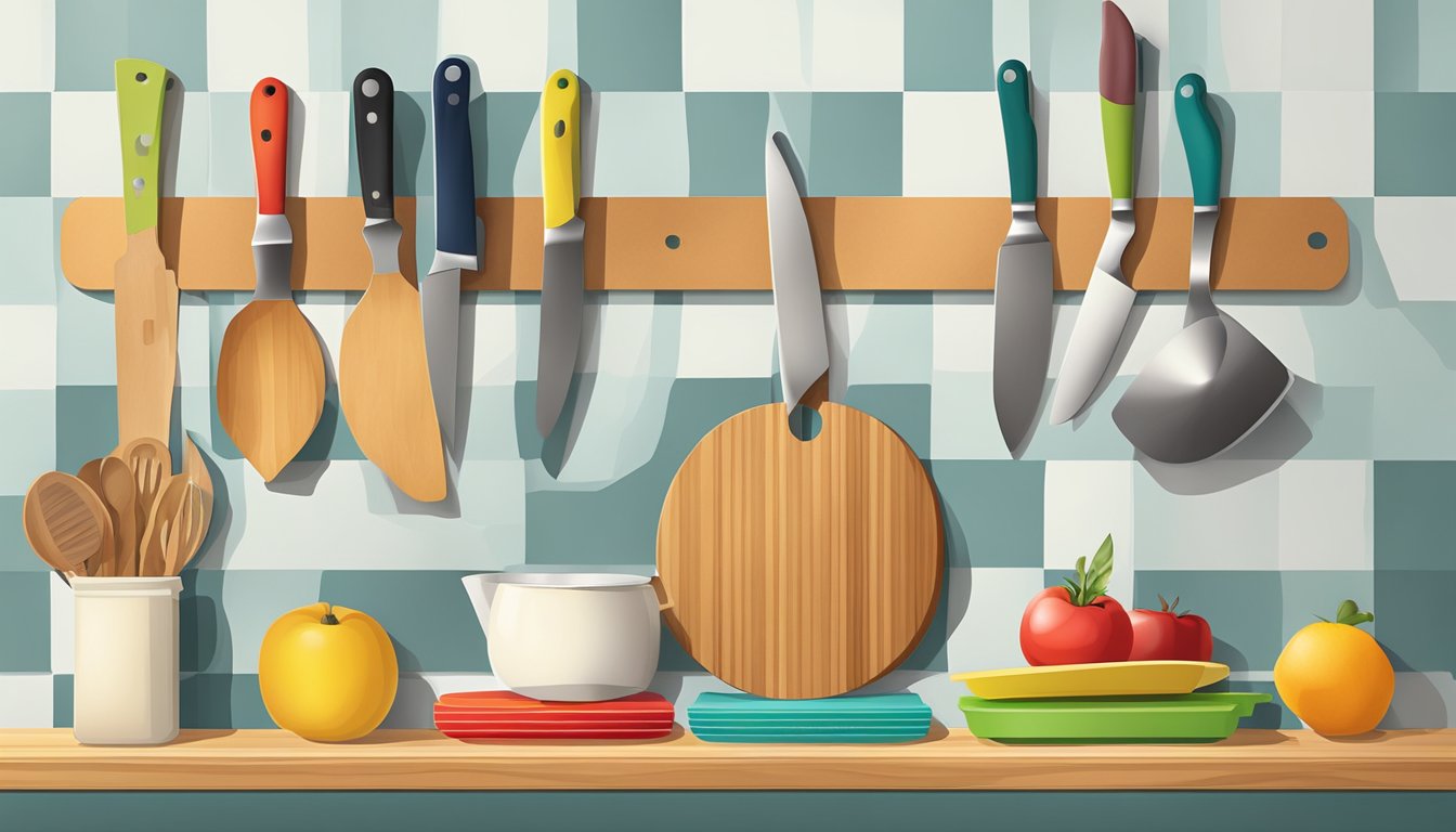 Cutting boards neatly organized on a magnetic strip above a countertop