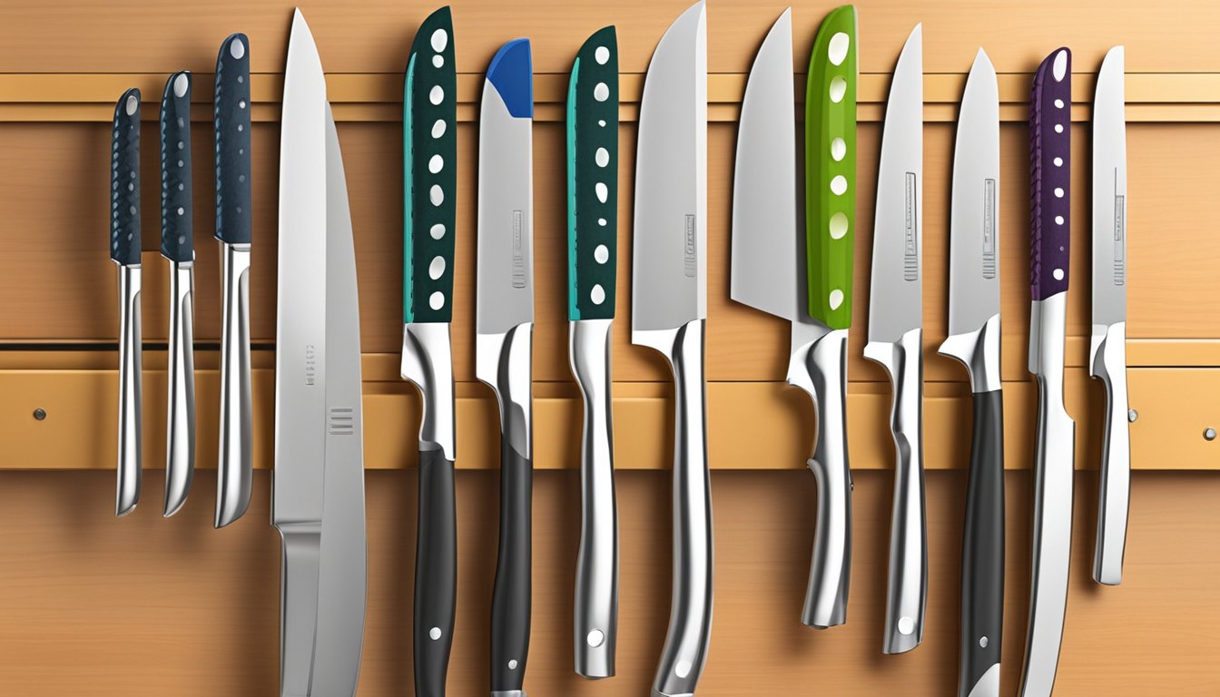 A sleek, slotted knife organizer mounted on a kitchen wall, showcasing 10 clever ways to store knives