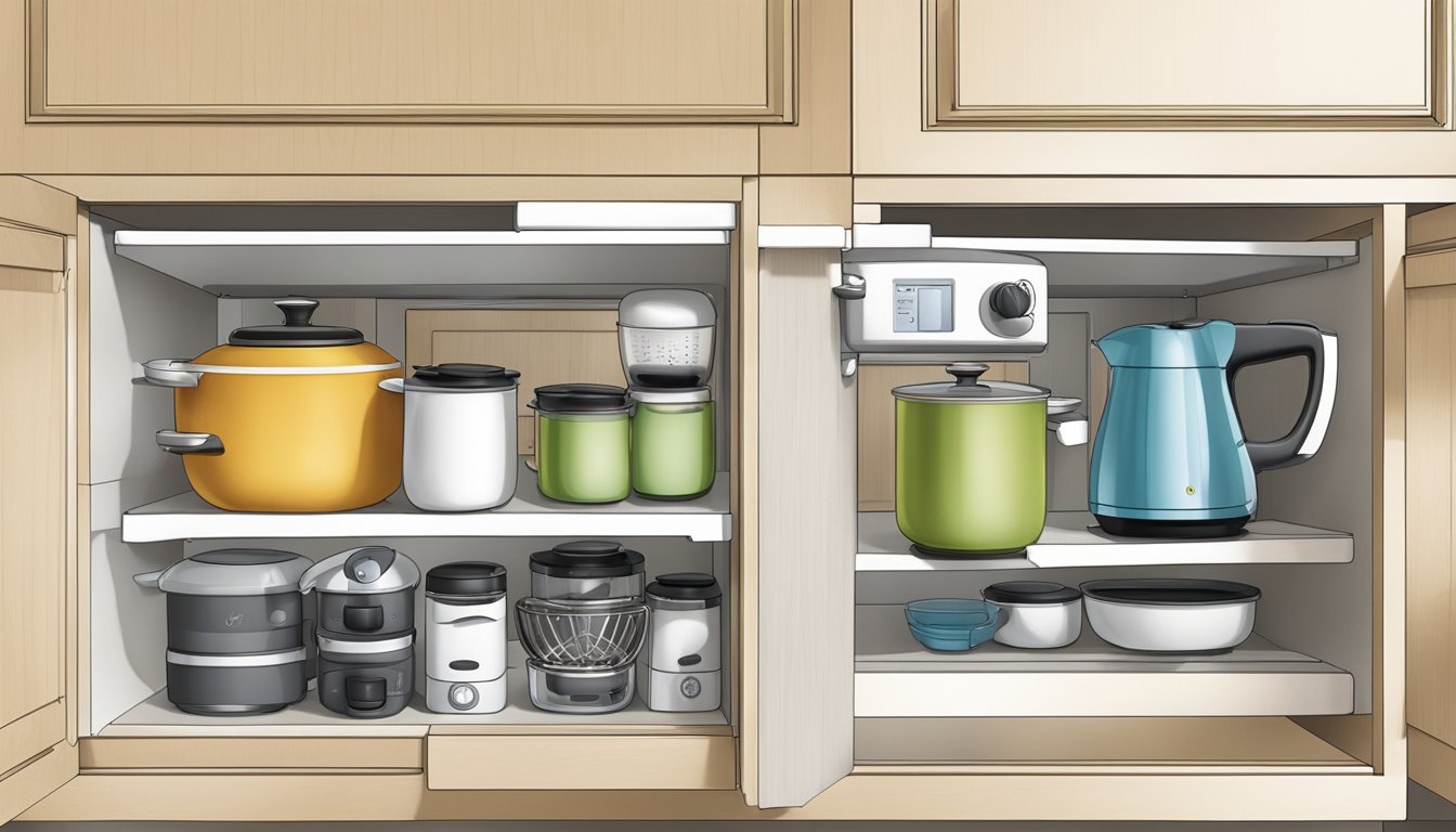 Drawer dividers separate small appliances in organized kitchen