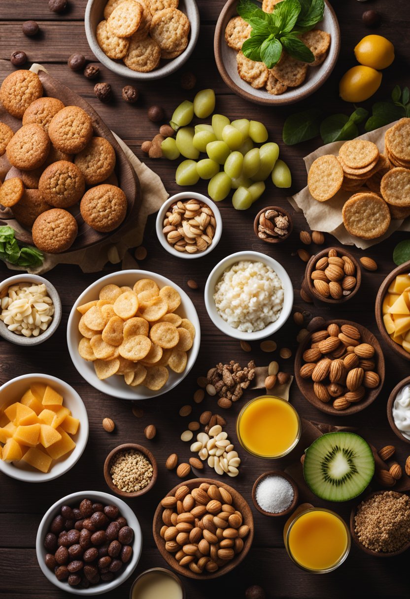 A variety of keto-friendly snacks and extras displayed on a wooden table