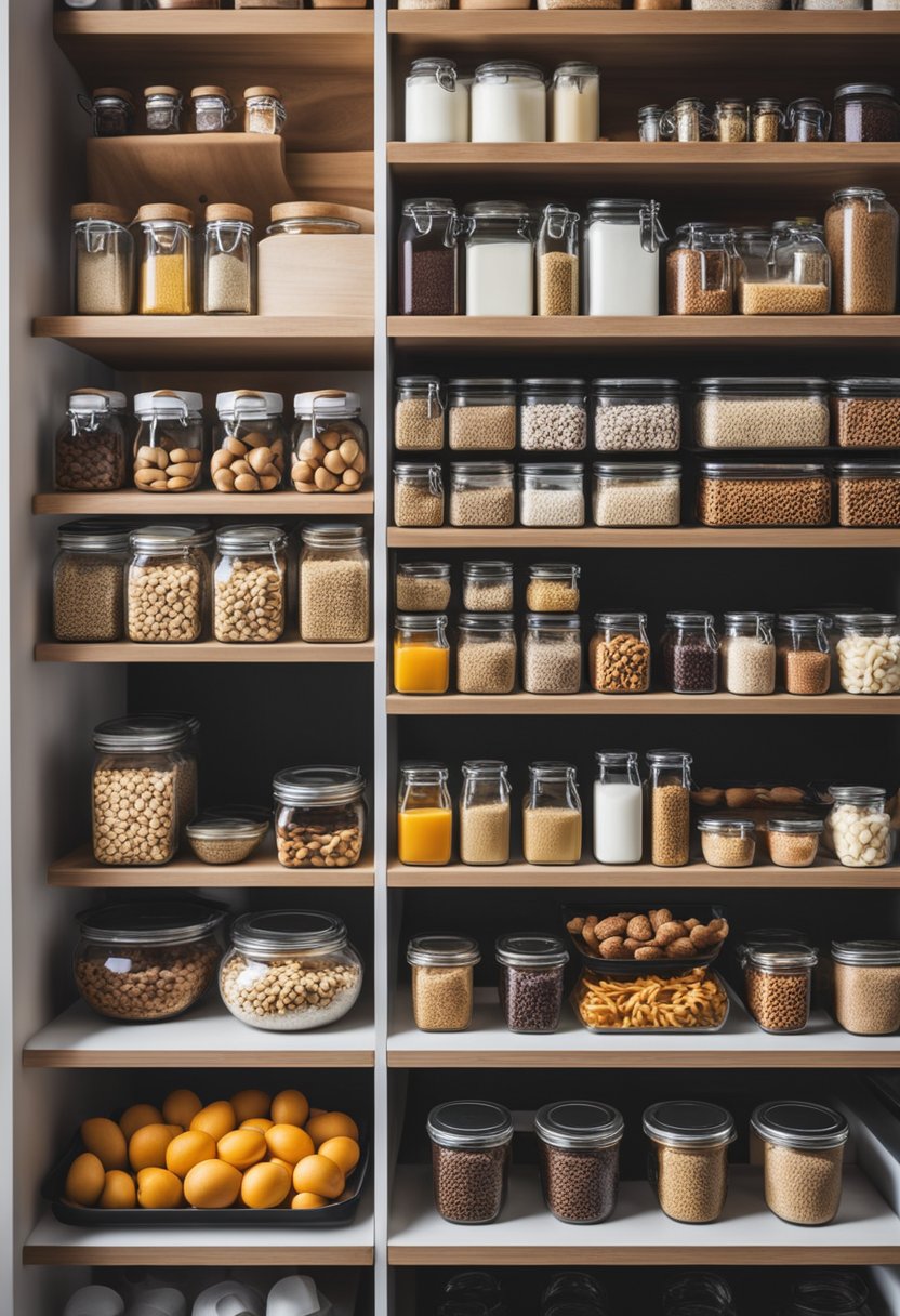 A well-organized pantry stocked with keto essentials like nuts, seeds, oils, and low-carb snacks