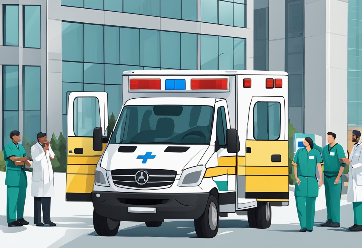 Quanto Custa Alugar uma Ambulância para Eventos: Fatores a Considerar 3 Uma equipe médica e equipamentos ao redor de uma ambulância em um evento
