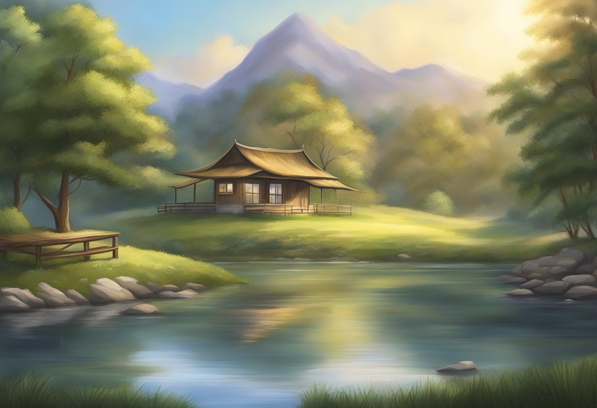 Um ambiente sereno e pacífico, com uma atmosfera tranquila e um senso de esperança e cura.