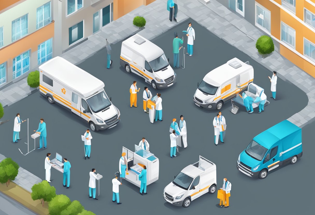 Uma equipe médica privada móvel e suporte clínico em ação