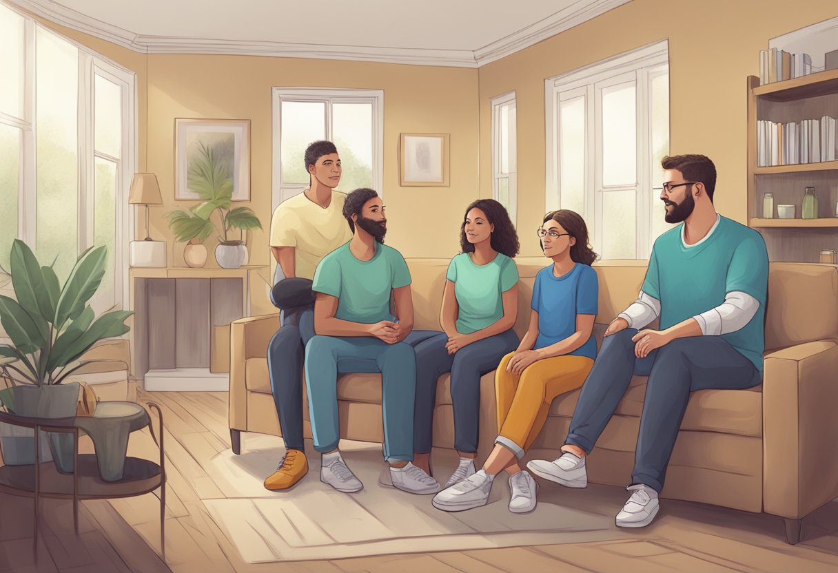 Resgate de Dependentes Químicos: Estratégias e Abordagens Eficazes 6 Uma família e comunidade apoiando um dependente em recuperação através de terapia e reabilitação