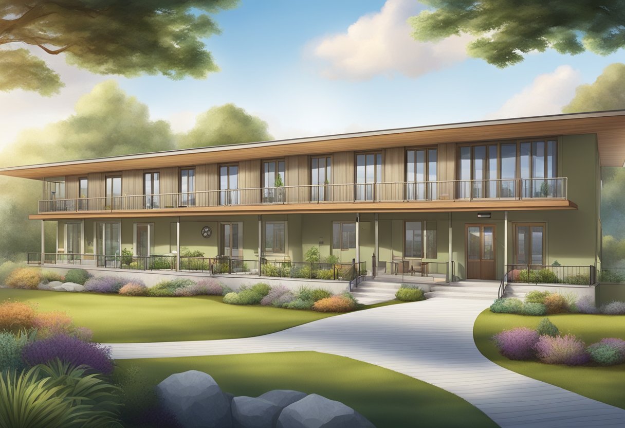 Resgate de Dependentes Químicos: Estratégias e Abordagens Eficazes 8 Um centro de reabilitação sereno e acolhedor, com salas de aconselhamento, espaços para terapia em grupo e áreas recreativas ao ar livre para suporte holístico.