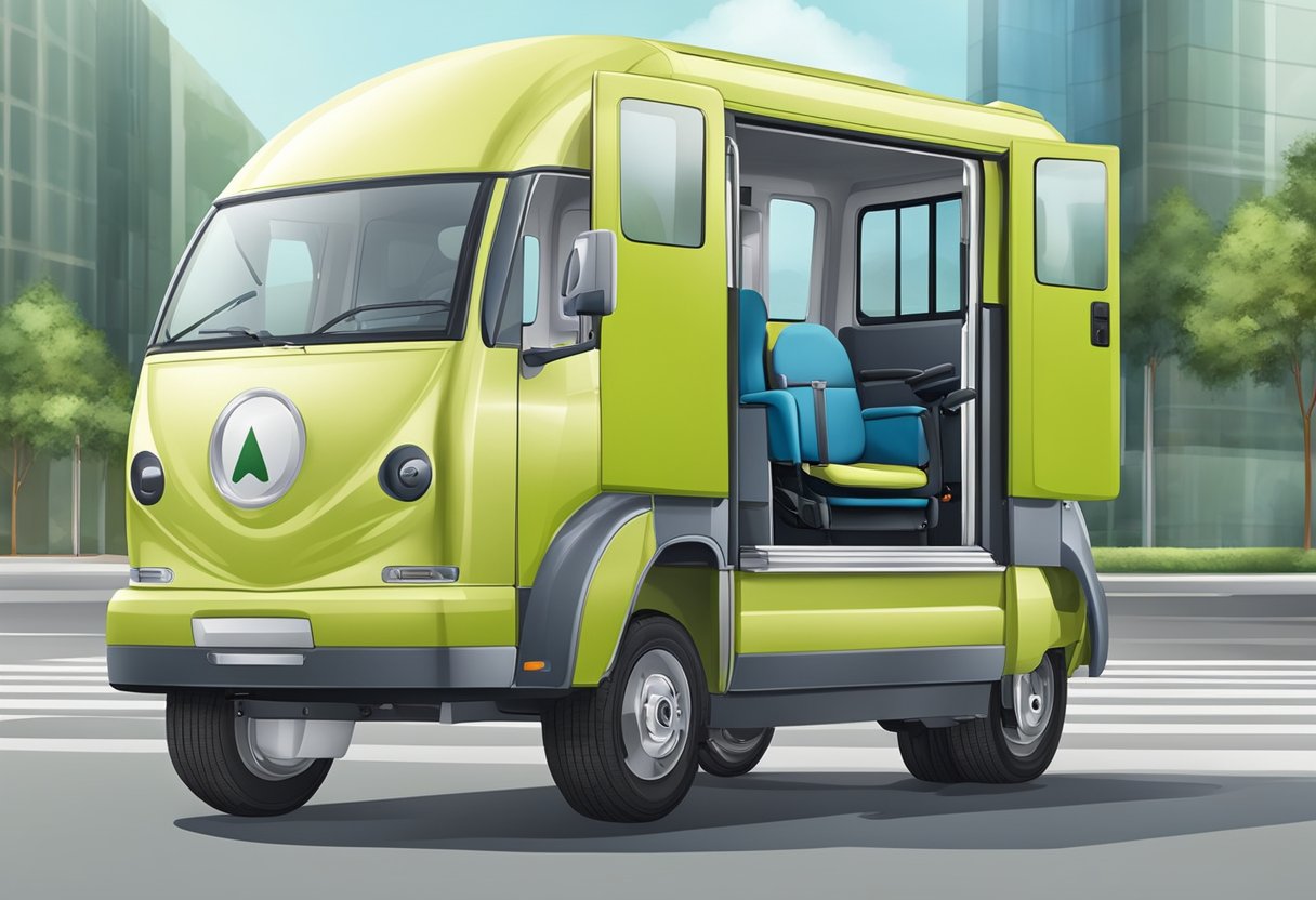 Um veículo de transporte privado para pacientes com recursos de segurança e conforto, como acessibilidade para cadeirantes e assentos acolchoados macios.