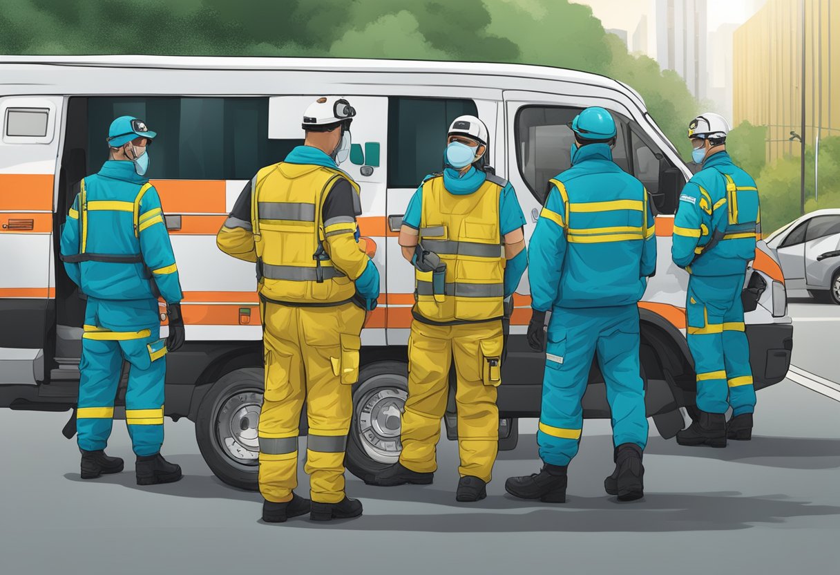 Uma equipe de resposta a emergências médicas em Curitiba, Brasil, fornecendo recomendações de segurança e prevenção.