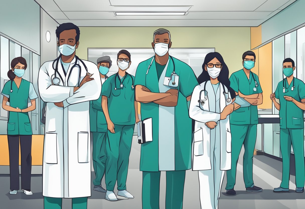 Um grupo de profissionais de saúde em Curitiba respondendo a uma emergência médica com um forte senso de responsabilidade ética.