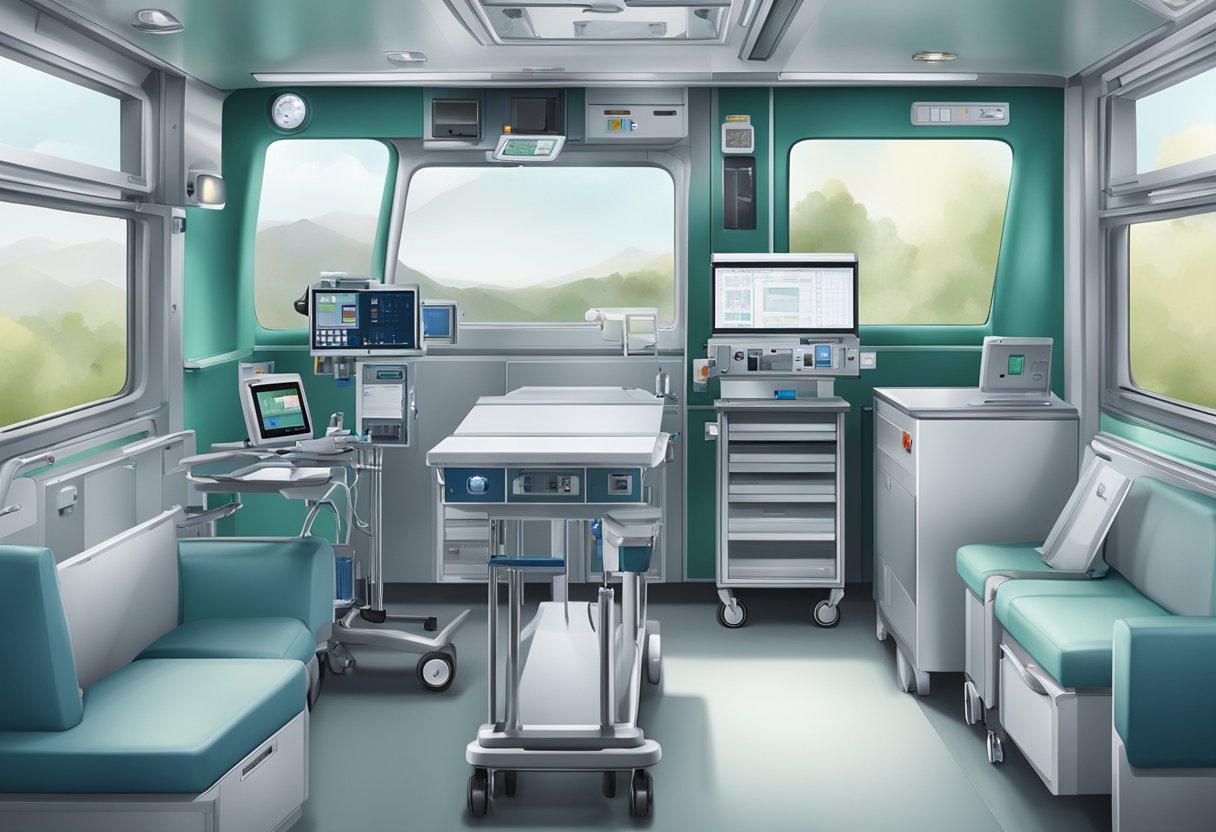 Equipamentos médicos de última geração em uma ambulância particular