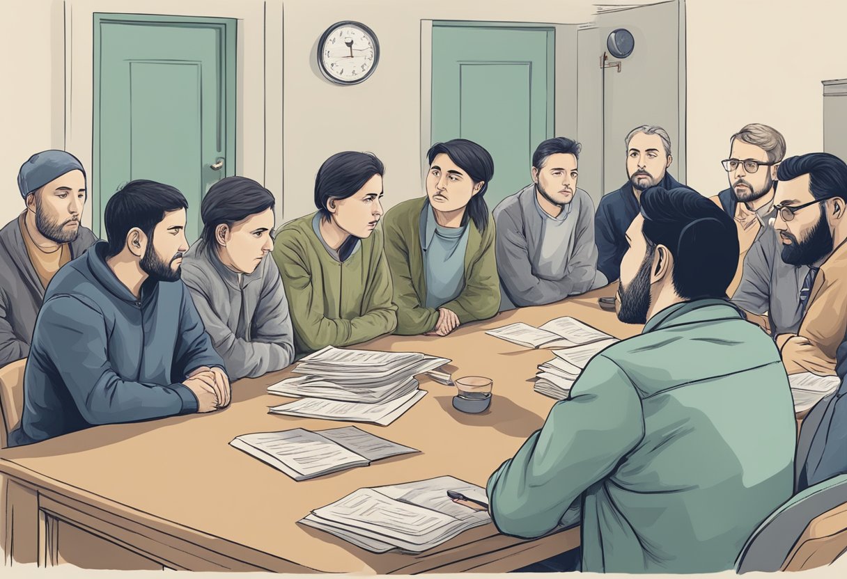 Internação Compulsória de Dependentes Químicos: Desafios e Soluções no Brasil 7 Um grupo de pessoas debatendo a implementação controversa do internamento compulsório para dependentes químicos, enfrentando vários desafios.