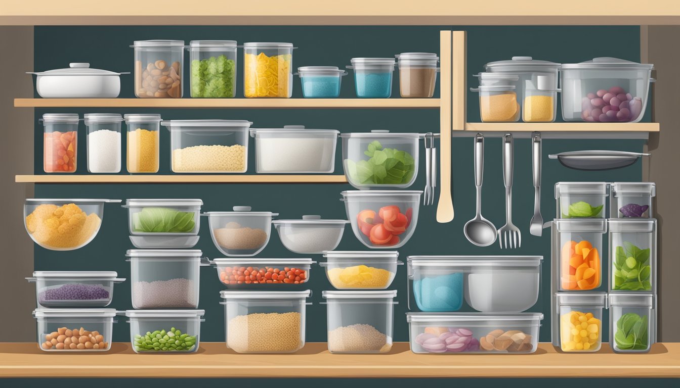 A tidy, well-organized kitchen with labeled containers, neatly arranged utensils, and a clear layout for efficient meal preparation