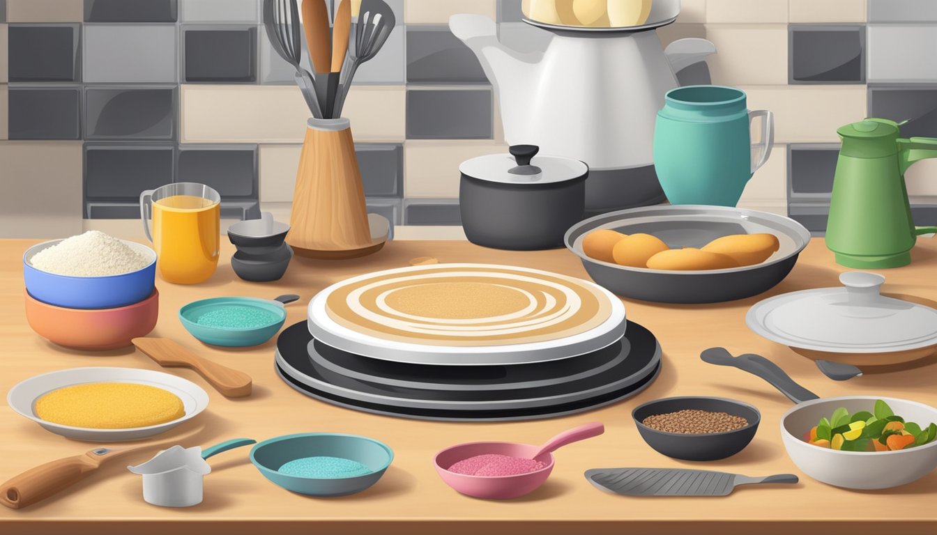 A baking supplies turntable sits on a kitchen counter, surrounded by various ingredients and utensils. A lazy susan is utilized in 10 different clever ways throughout the kitchen