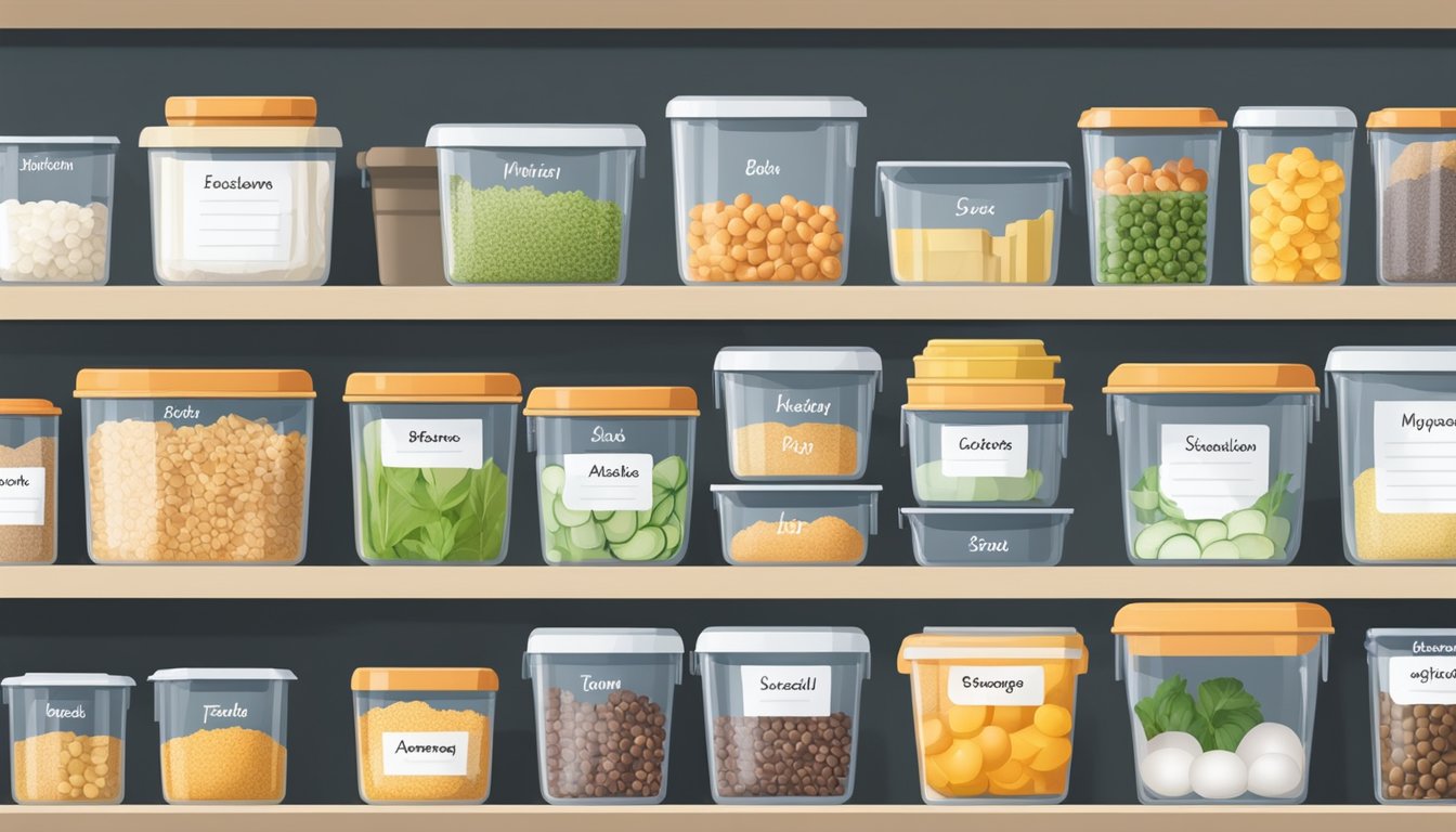 A neatly organized kitchen with labeled storage containers for easy identification