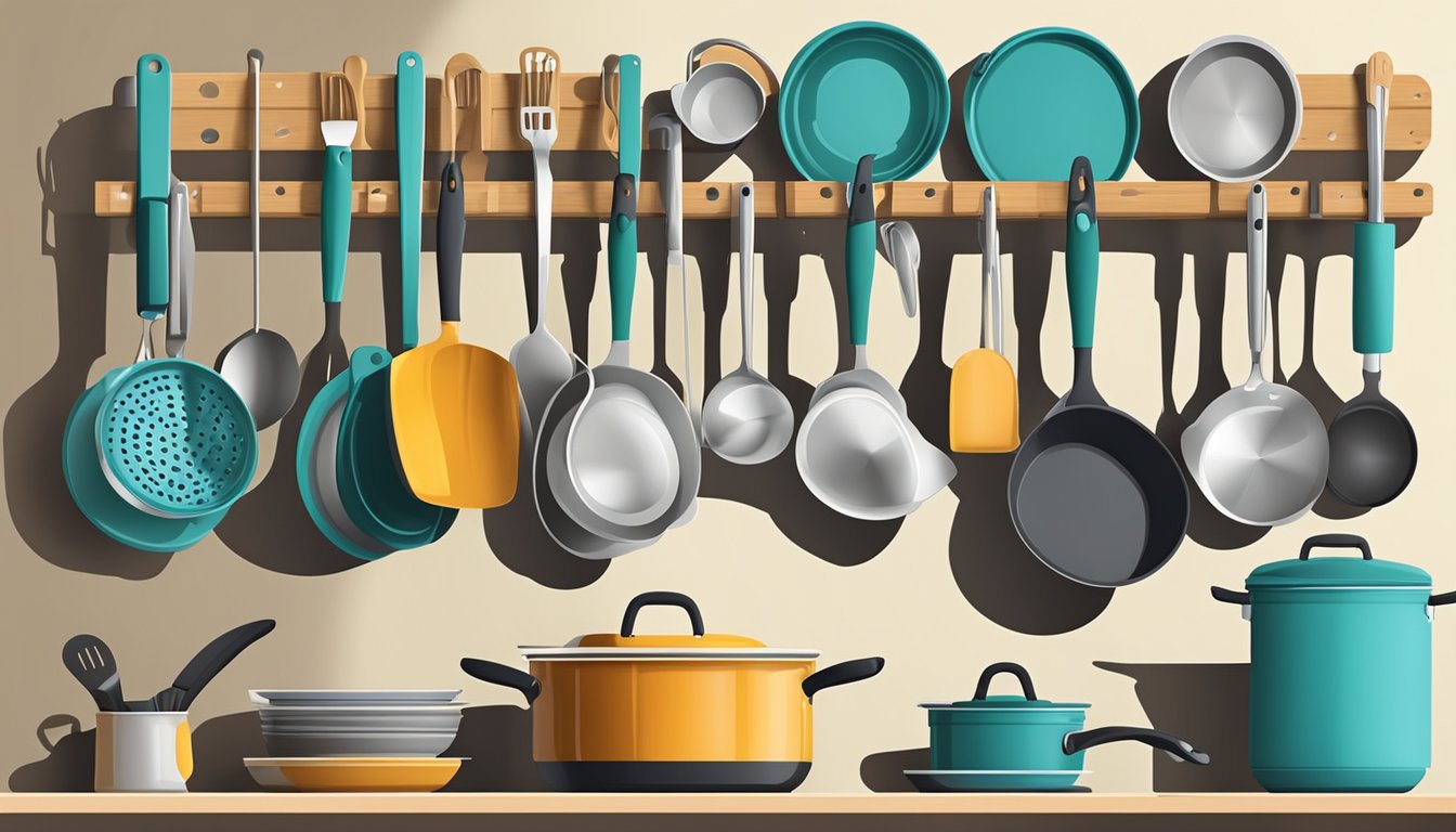 Various cooking utensils hanging neatly on pegboards in 10 different arrangements for kitchen organization