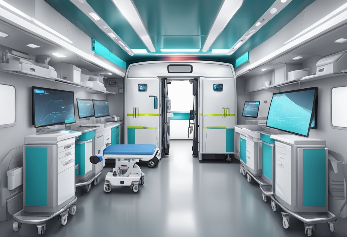 Uma ambulância equipada com tecnologia médica avançada para transporte de UTI móvel