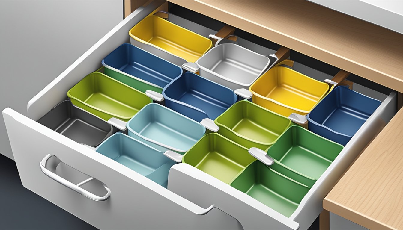 Drawer dividers separate bag clips neatly organized in 10 sections for kitchen use