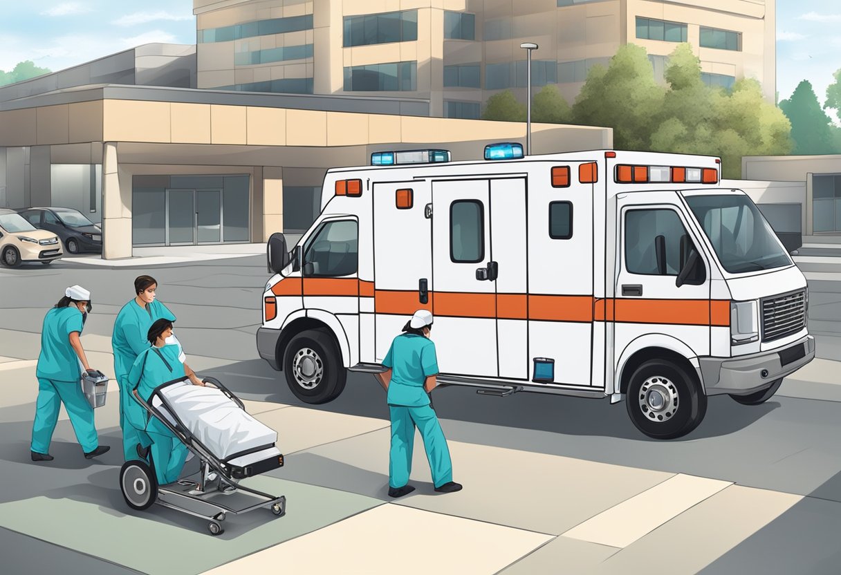 Ambulância Psiquiátrica: Impacto no Atendimento de Emergências Mentais 2 Uma ambulância psiquiátrica estacionada do lado de fora de um hospital, com a equipe médica descarregando equipamentos e se preparando para transportar um paciente.