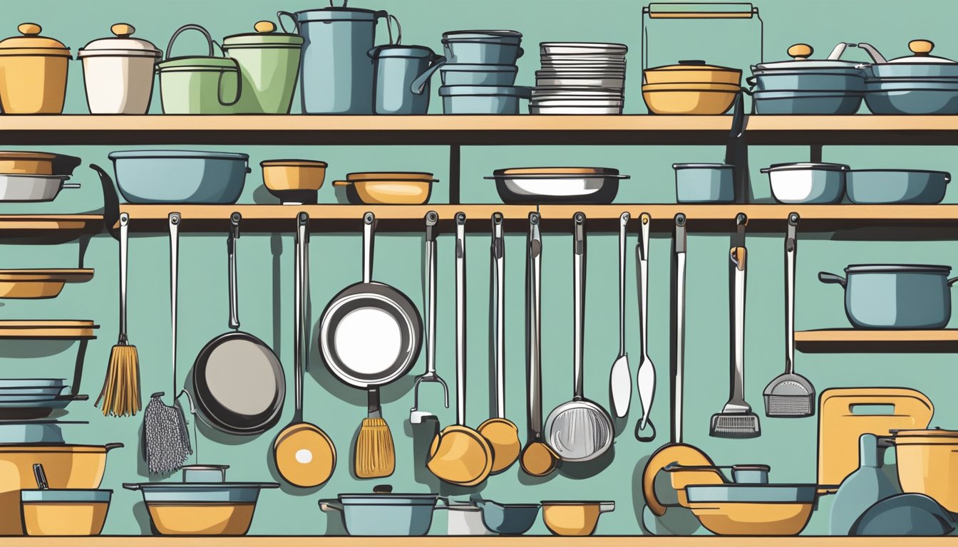 Tension rods holding up various kitchen items like pots, pans, and cleaning supplies in a tidy and organized manner