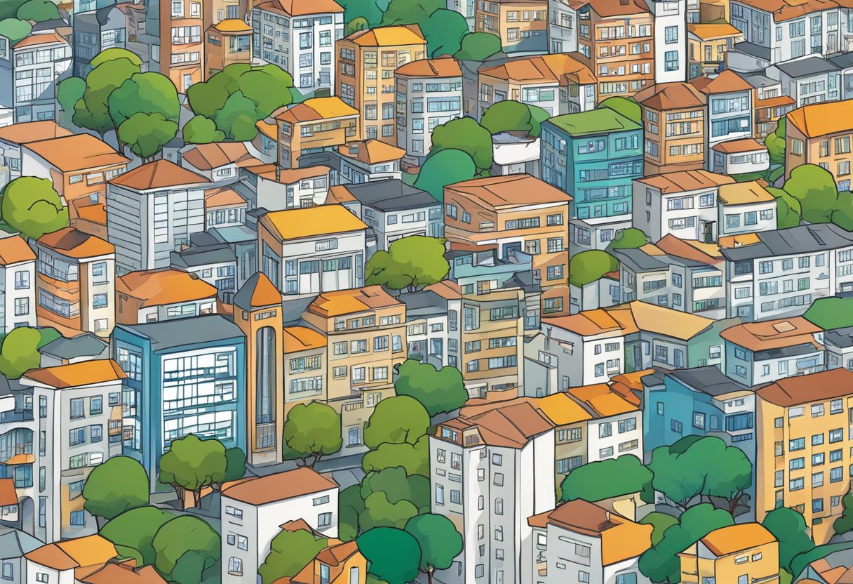 Uma paisagem urbana movimentada de Curitiba com clínicas psiquiátricas proeminentes