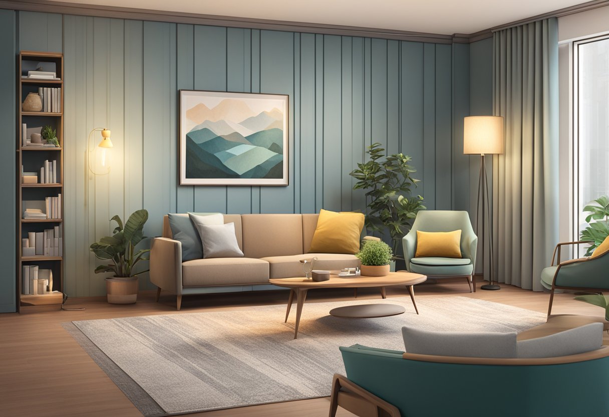 Um consultório de psiquiatra em Curitiba, com assentos confortáveis, iluminação suave e decoração relaxante