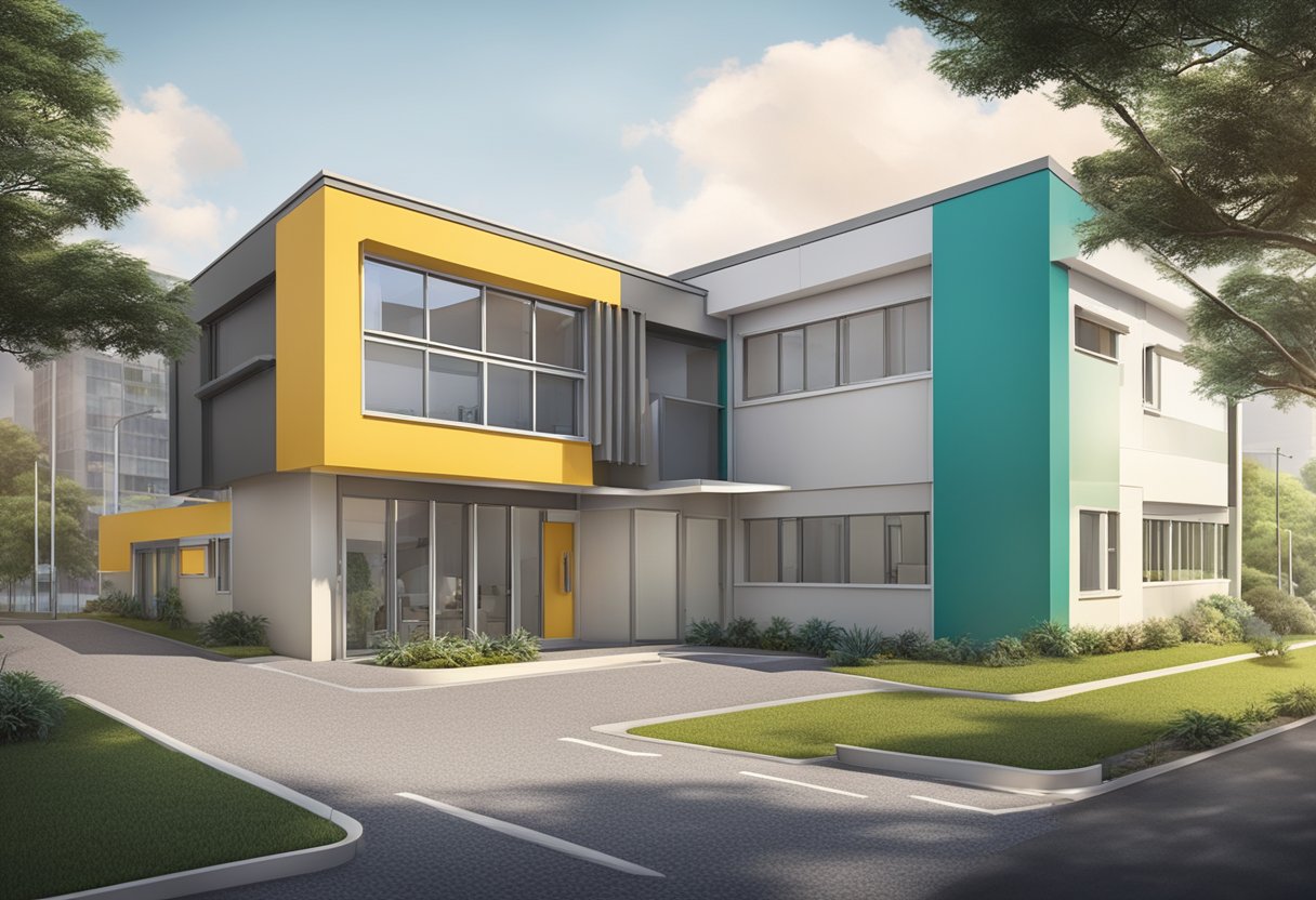 Uma clínica psiquiátrica moderna em Curitiba com múltiplos departamentos especializados e uma abordagem multidisciplinar