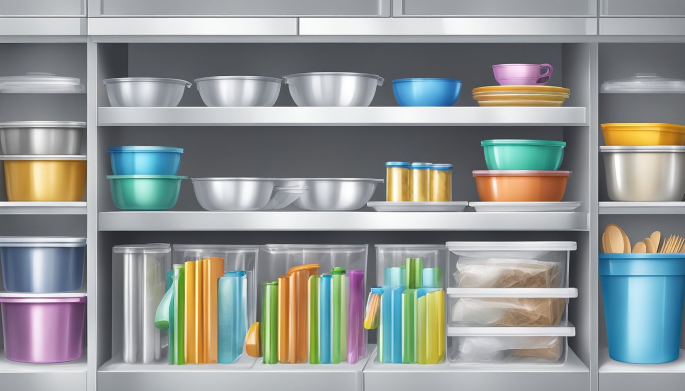 Aluminum foil and plastic wrap stored neatly in file organizers, with various kitchen items organized around them for easy access