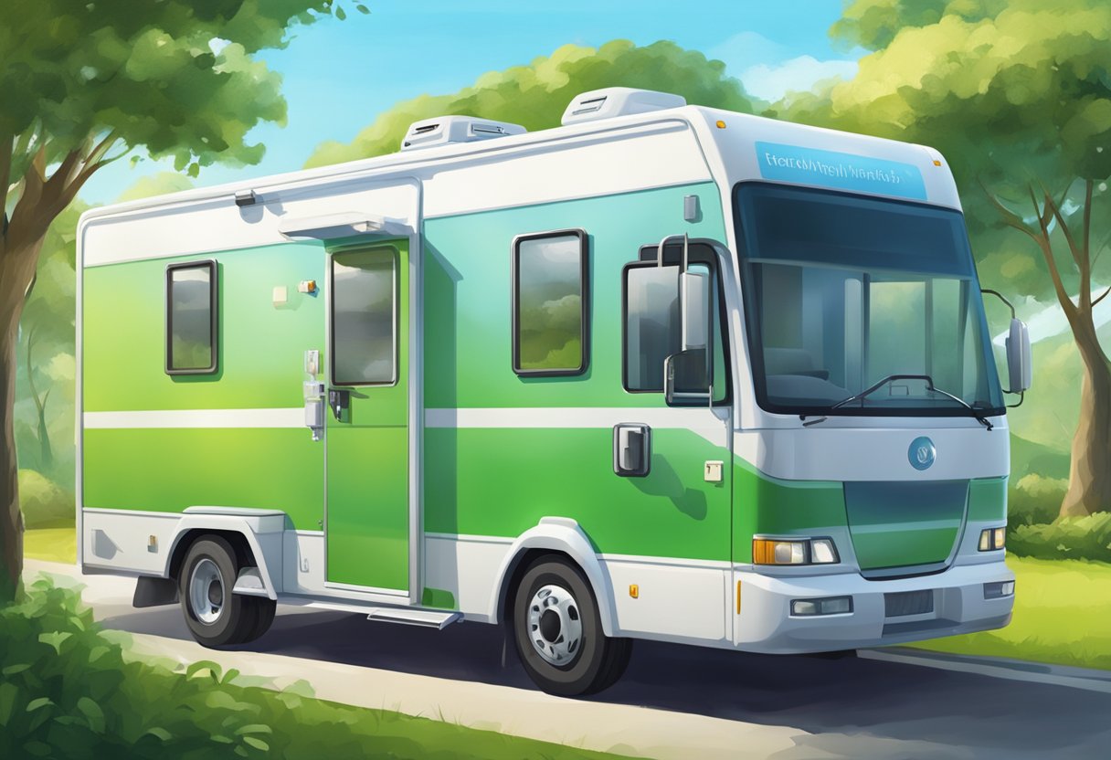 UTI Móvel Particular: Solução Eficiente para Emergências Médicas 7 Uma unidade móvel de saúde privada estacionada em um ambiente sereno e verde, com um céu azul claro e uma sensação de calma e bem-estar.