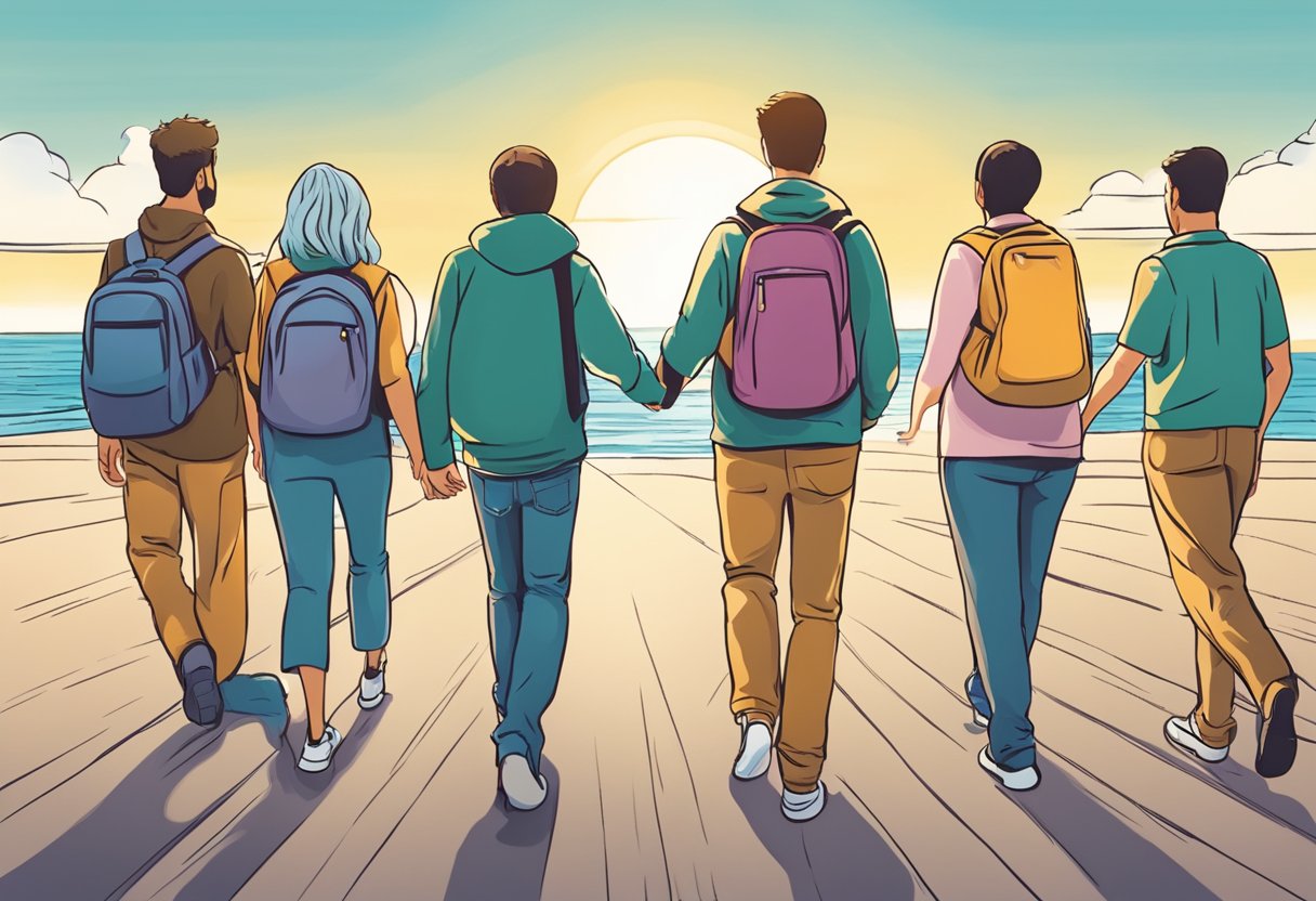 Resgate de Dependentes Químicos: Abordagens Eficazes e Suporte Essencial 1 Um grupo de pessoas apoiando e orientando um dependente em recuperação em direção a um futuro mais brilhante