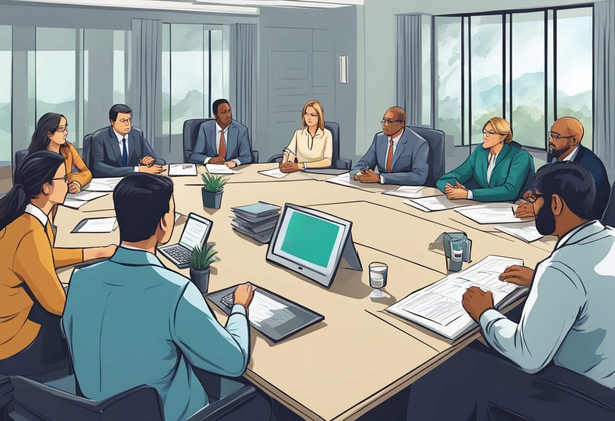 Resgate de Dependentes Químicos: Abordagens Eficazes e Suporte Essencial 5 Um grupo de funcionários do governo e conselheiros se reúne para discutir e planejar a implementação de legislações e diretrizes para o resgate e reabilitação de dependentes químicos.