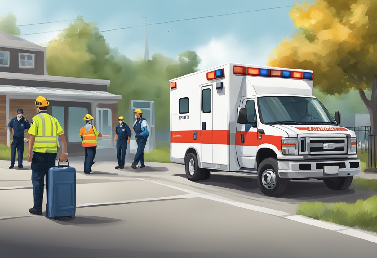 Procedimentos de emergência: ambulância chegando ao local