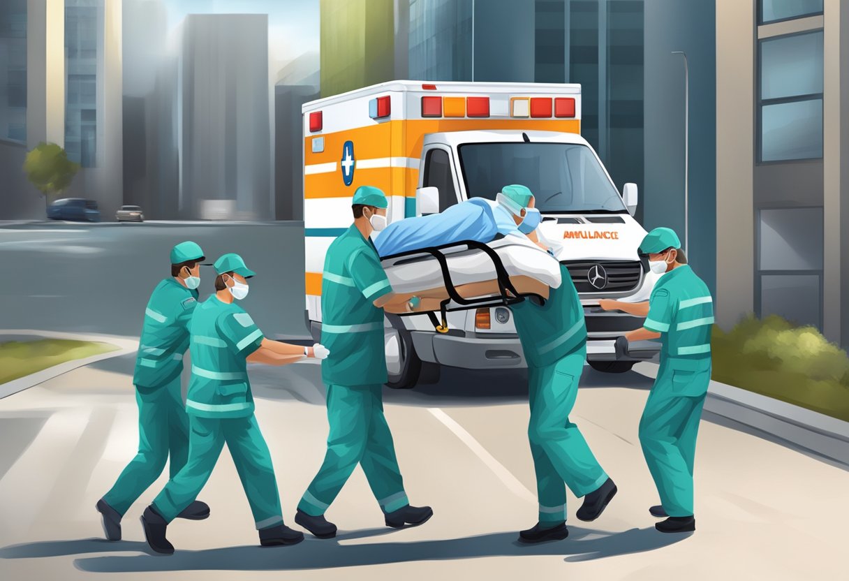 Ambulâncias Traslado: Serviços Essenciais para Emergências e Rotinas 4 Uma equipe de ambulância profissional em ação, transferindo um paciente com cuidado e urgência