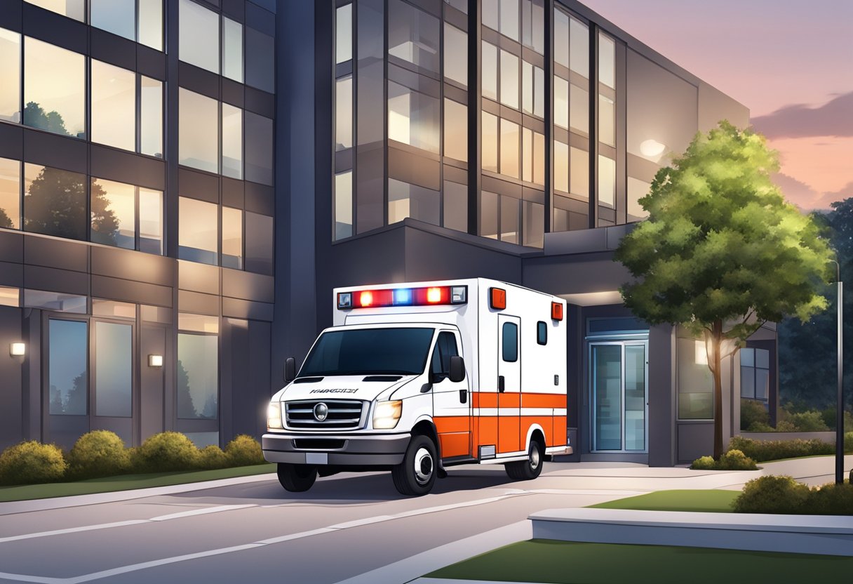 Transporte Ambulância Particular: Benefícios e Considerações Essenciais 3 Uma ambulância particular estacionada do lado de fora de uma unidade médica, com luzes de emergência piscando.