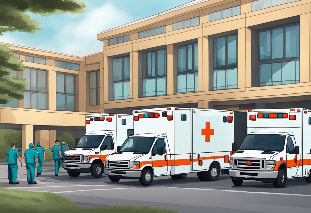 Transporte Ambulância Particular: Benefícios e Considerações Essenciais 5 Uma ambulância estacionada do lado de fora de um hospital, com paramédicos descarregando equipamentos médicos.