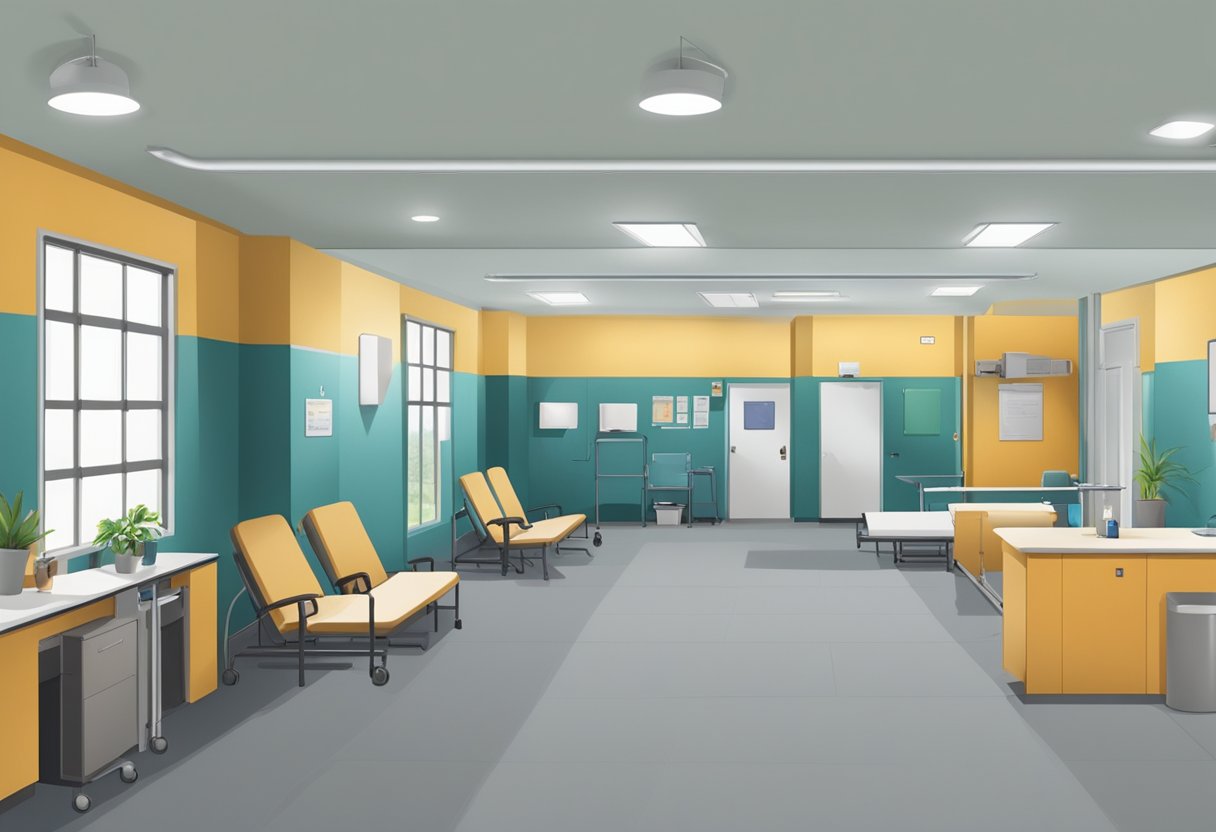 Internação Compulsória de Dependentes Químicos: Desafios e Perspectivas no Brasil 6 Uma instalação segura com equipe médica, salas de aconselhamento e áreas recreativas para indivíduos em tratamento compulsório de dependência química.