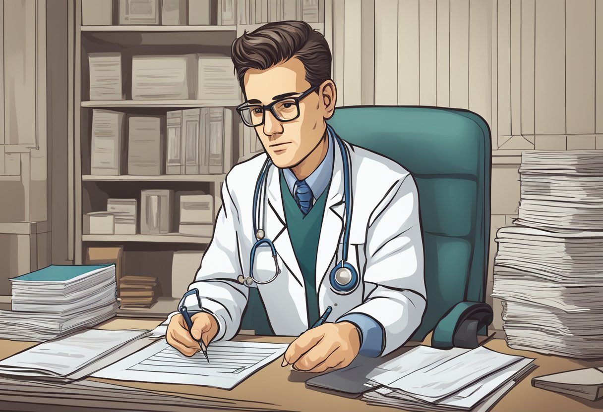 Internação Compulsória de Dependentes Químicos: Desafios e Perspectivas no Brasil 7 Um médico revisando prontuários médicos para internação compulsória de dependentes químicos