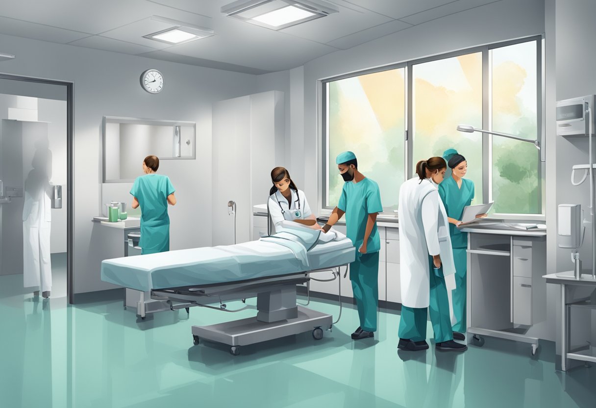 Clínicas Psiquiátricas em Curitiba: Guia Completo para Tratamentos e Especialistas 4 Profissionais de saúde em jalecos brancos e scrubs trabalhando em uma clínica psiquiátrica moderna em Curitiba, Brasil