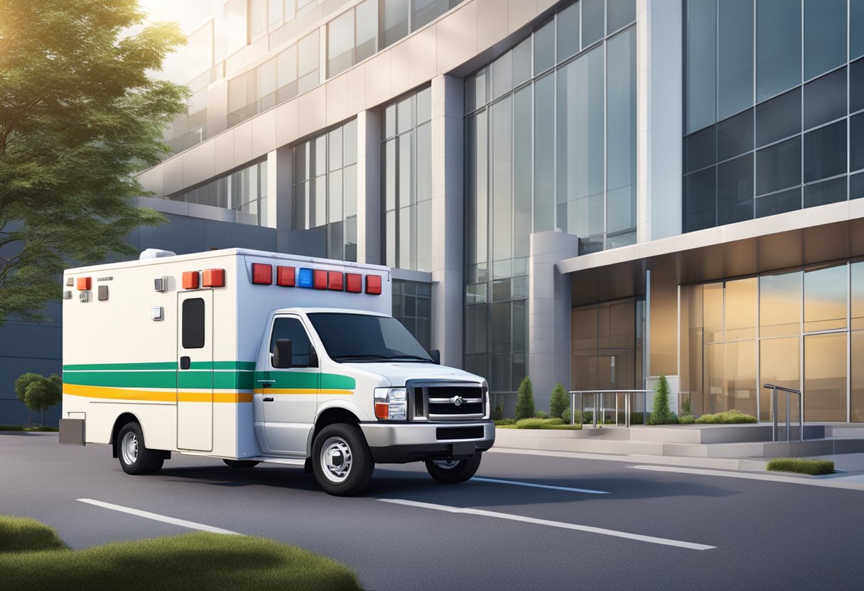 Preço de Ambulância Particular: Guia Completo de Custos e Opções 2 Uma ambulância particular estacionada do lado de fora de uma moderna instalação médica, com equipamentos e infraestrutura em exibição