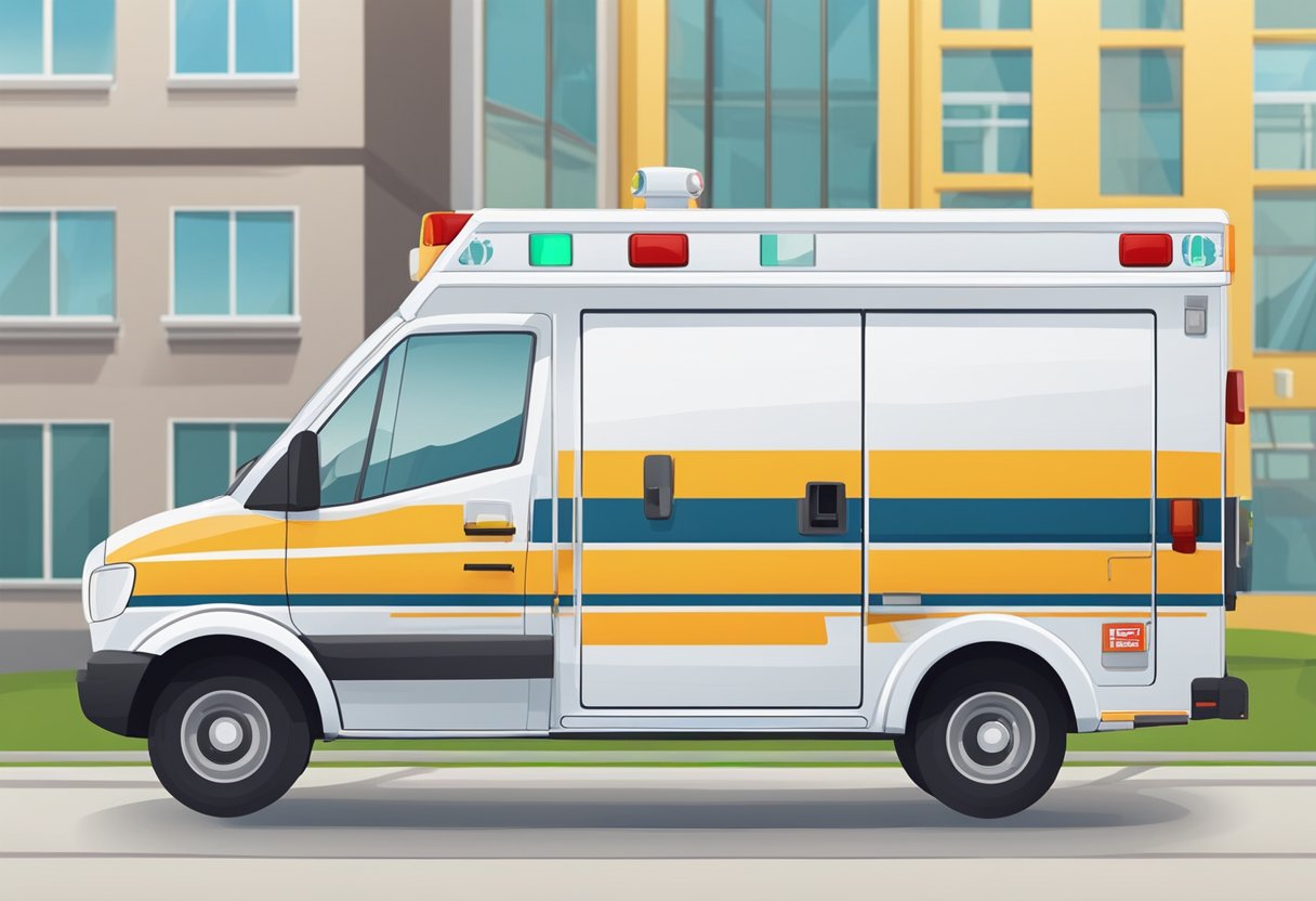 Preço de Ambulância Particular: Guia Completo de Custos e Opções 5 Uma ambulância particular estacionada em frente a um hospital, com uma etiqueta de preço e vários fatores influenciando o custo exibidos nas proximidades.