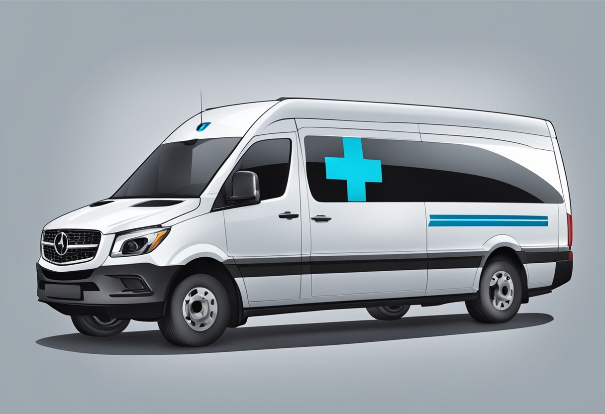 Um veículo particular com símbolo médico na lateral, transportando um paciente com cuidado e conforto
