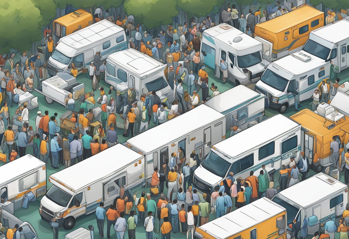 Contratar Ambulância para Evento: Guia Essencial para Segurança em Festas 1 Um evento lotado com uma tenda médica e uma ambulância estacionada nas proximidades, significando a importância da cobertura médica.