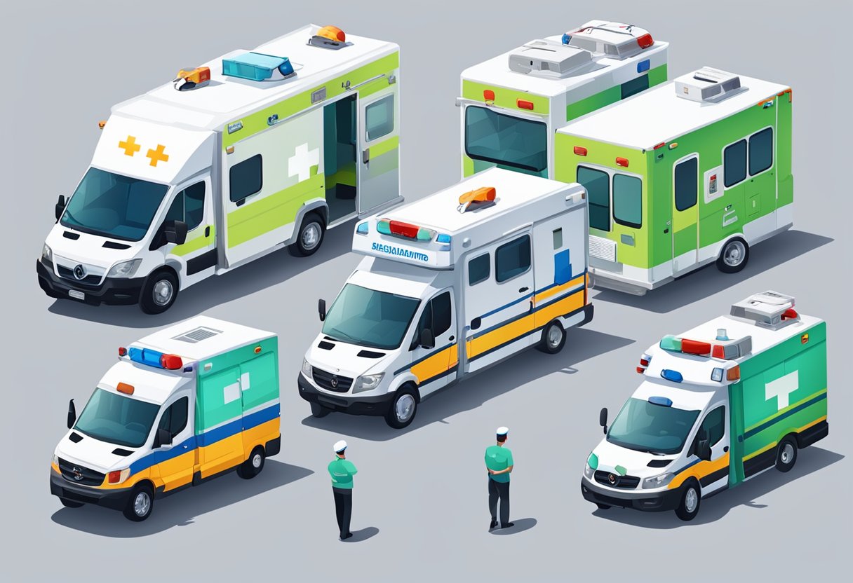 Contratar Ambulância para Evento: Guia Essencial para Segurança em Festas 2 Uma variedade de ambulâncias e equipamentos médicos organizados para um evento