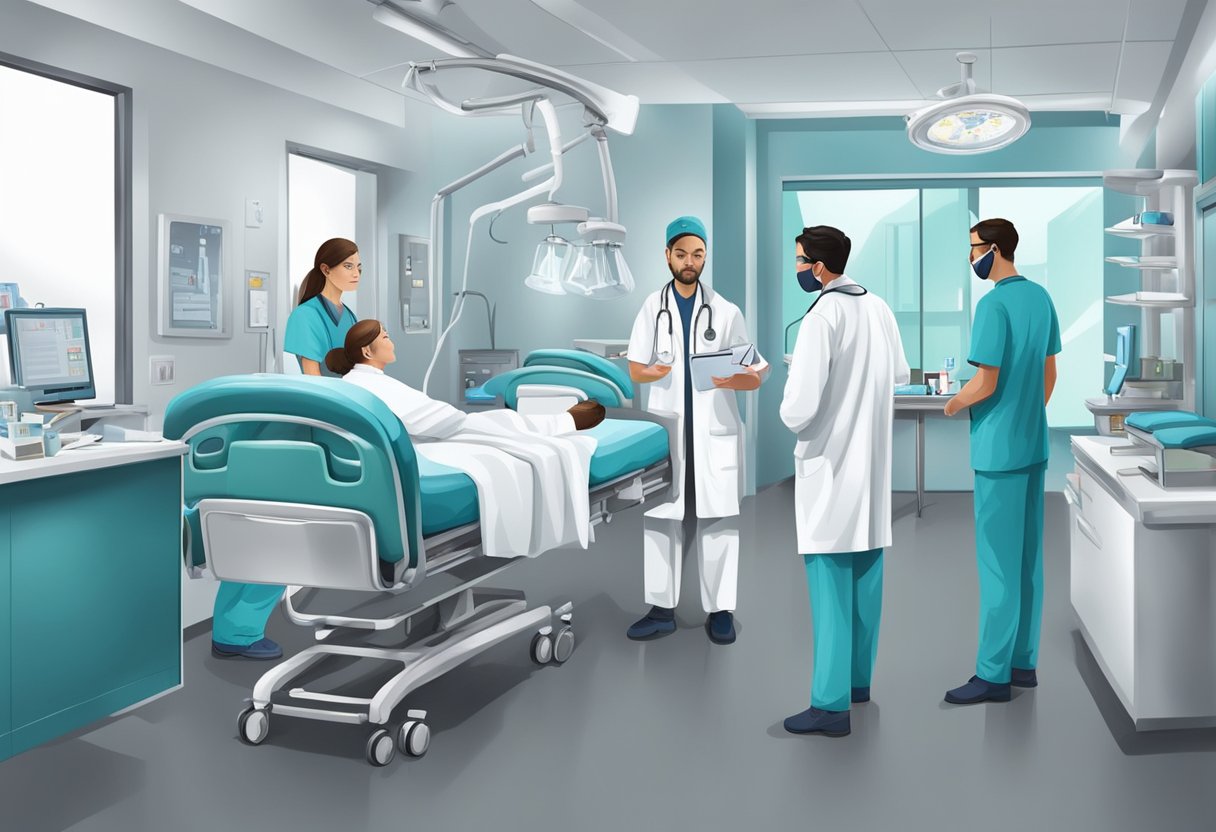 Uma equipe médica responde a uma emergência, fornecendo cuidados abrangentes e contínuos em um ambiente hospitalar.