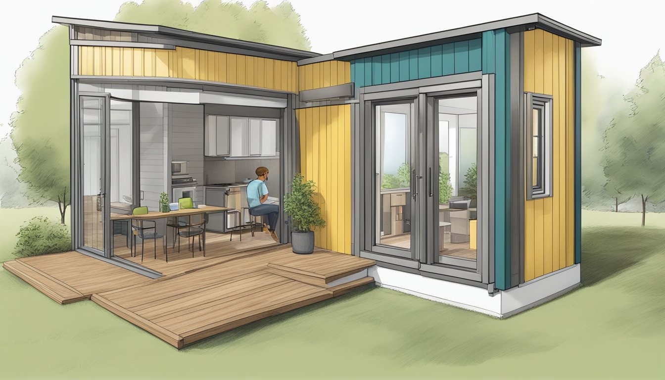 An architect reviewing zoning laws and legal documents for a single-story tiny house design