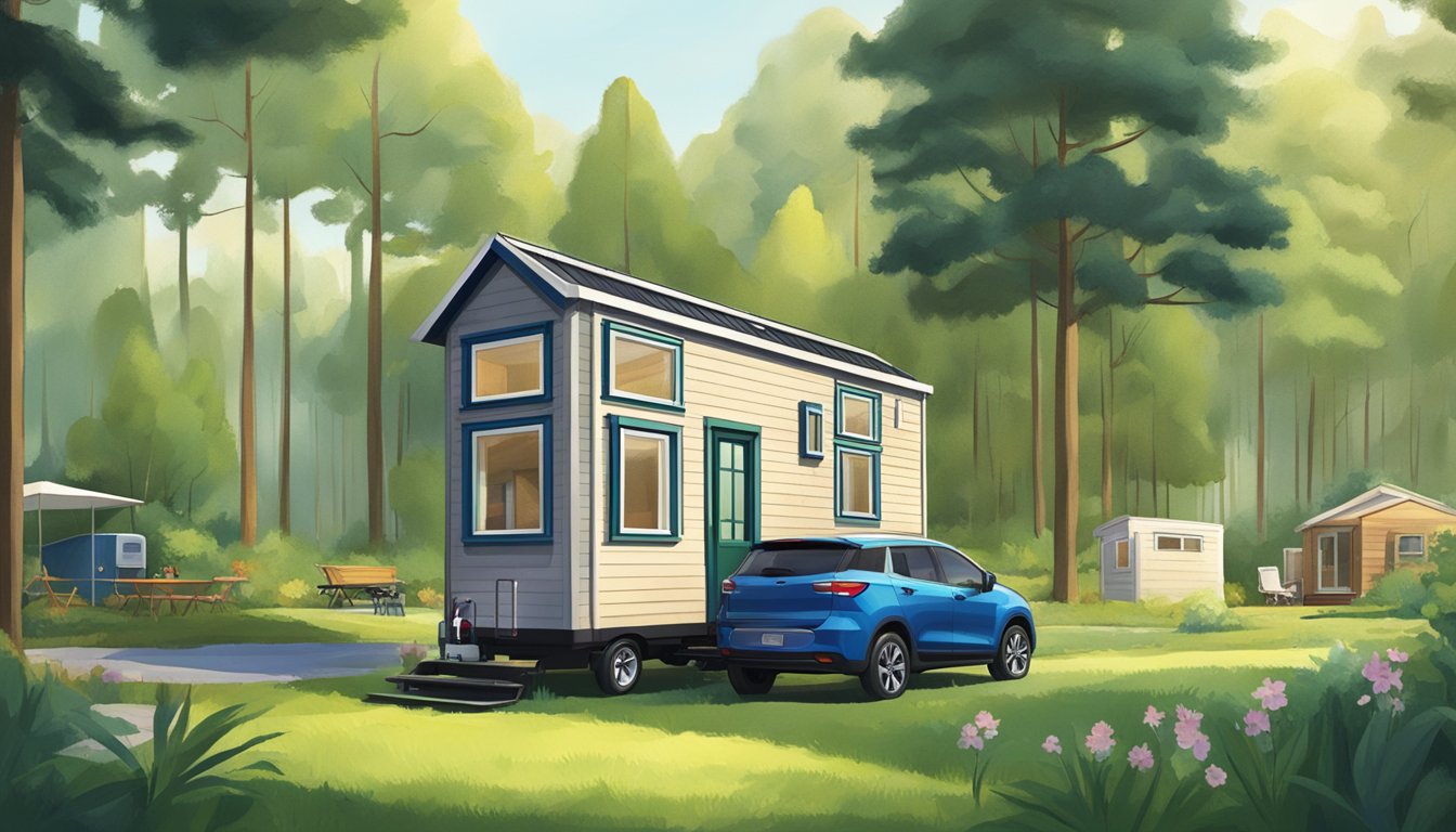 A tiny house on wheels parked next to a mobile home in a lush, green setting, showcasing the contrast between adaptability and mobility