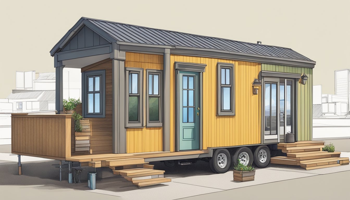 A tiny house and a mobile home being built and customized side by side