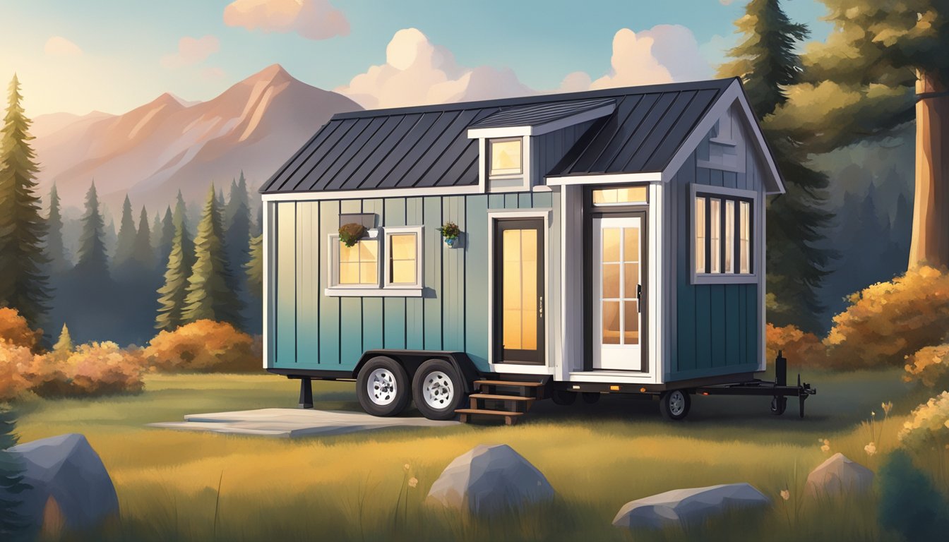 A tiny house and a tiny home side by side, each with unique design and customization features, set against a backdrop of natural scenery