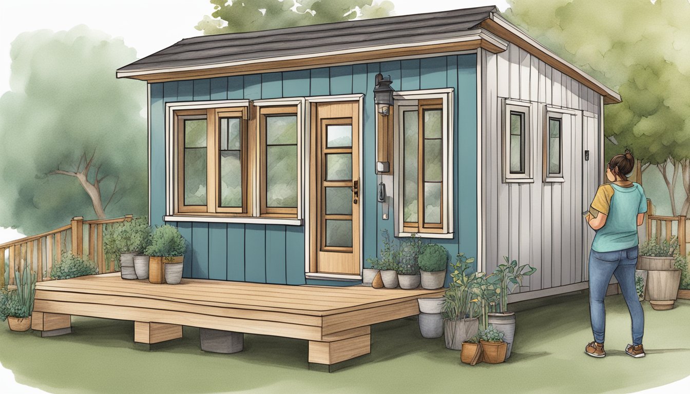 An artist sketching a tiny house floor plan with personalized details and custom touches