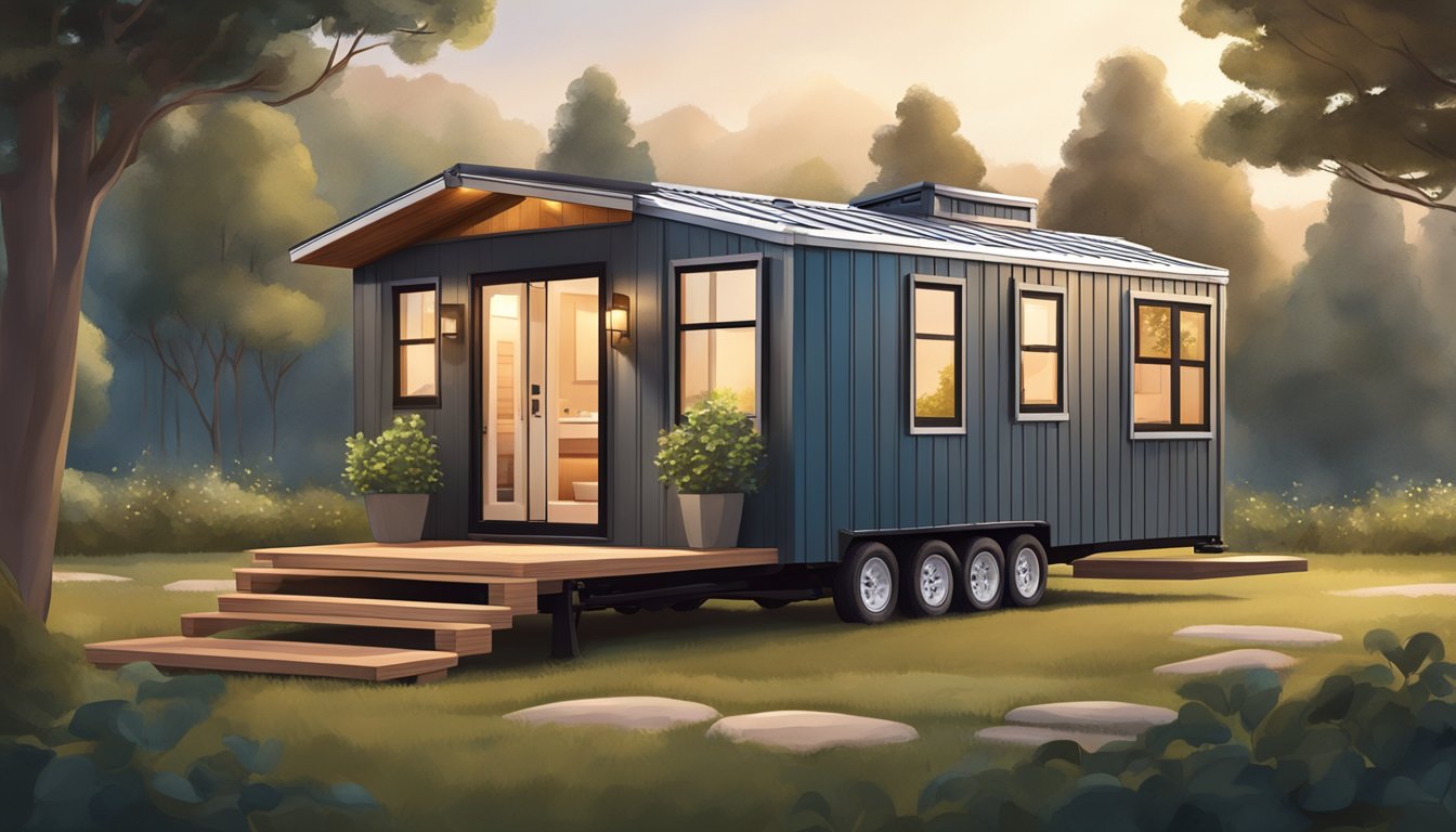 A cozy, mobile tiny house with customizable features, surrounded by nature and parked in a serene setting